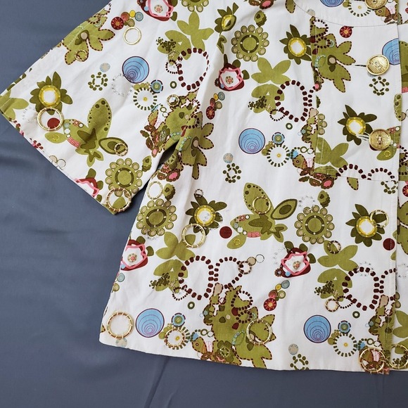 Due per Due Jacket Womens Size‎ 6 3/4 Sleeve Silk Blend Crop Bolero Floral White - Picture 3 of 13